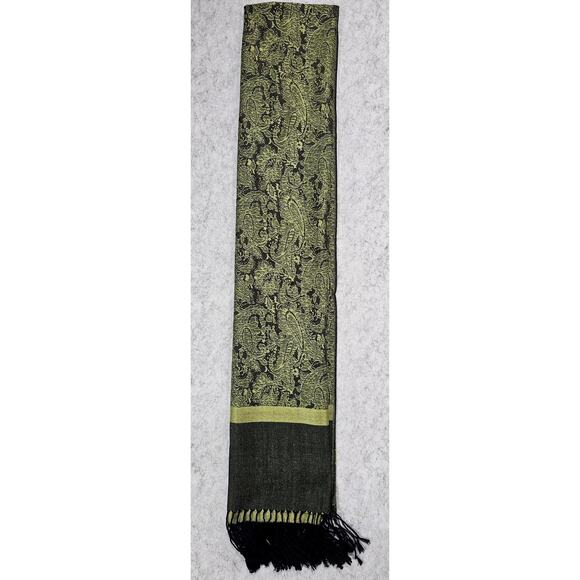 Pashmina Scarf /Wrap 70% Cashmere, 30% Silk Green Jacquard Fringe 28x72 New - Picture 3 of 6